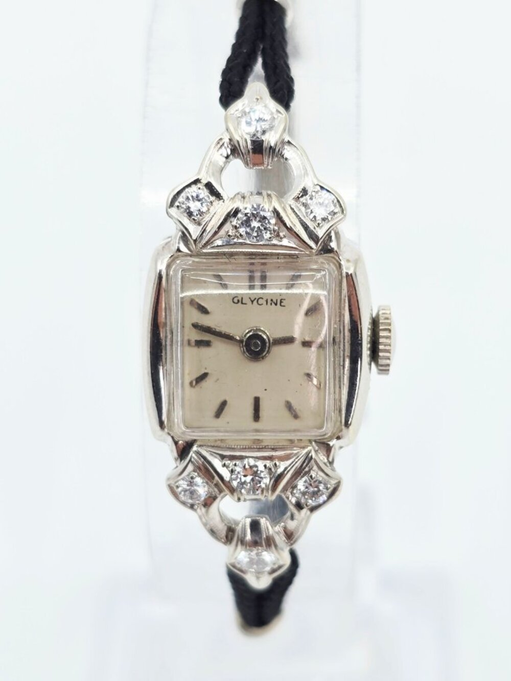 Vintage Glycine 14K White Gold Diamond Ladies Cocktail Watch 17J Swiss